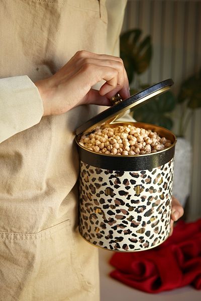 EVLE Leo Patterned Round Metal Storage Container, Food Storage Container - Organizer Box 14 Cm X 15 Cm Er143-v4