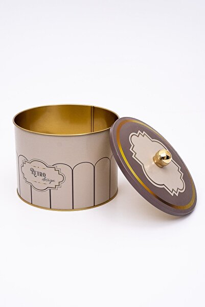 EVLE Retro Patterned Round Metal Storage Container 14 Cm, Food Container - Organizer 17.5 Cm X 13 Cm Er145-u6