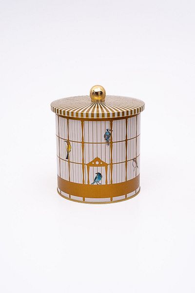 EVLE Bird Cage Patterned Round Metal Storage Container 14 Cm, Food Container - Organizer 14 Cm X 15 Cm Er143-t7