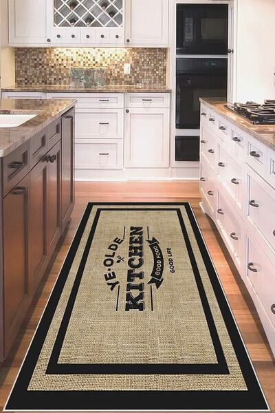 linazaitun Bej Hasır Desenli Mutfak Yıkanabilir Kaymaz Taban Leke Tutmaz Mode...