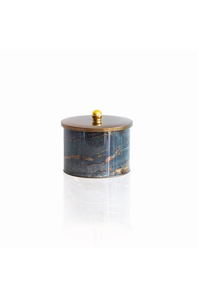 EVLE Ef145-h8 Rock And Gold Patterned Round Metal Storage Container 17.5 Cm