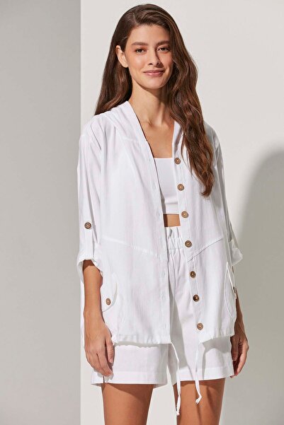 White By Nature Long Sleeve Koko Button Hooded Jacket