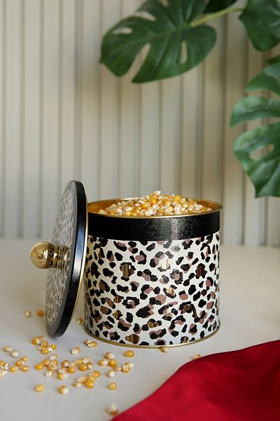 EVLE Leo Patterned Round Metal Storage Container, Storage Storage Container 14 X 12.5 Cm, 1.7 Liter Er142-V4