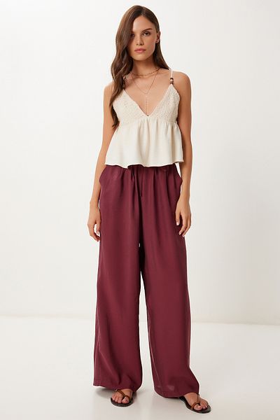 Lovelyİstanbul Wide Leg Comfortable Modal Trousers Claret Red Lmx0090