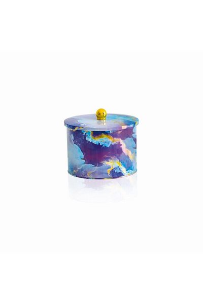 EVLE Ef145-f0 Liquid Purple Patterned Round Metal Storage Container 17.5 Cm