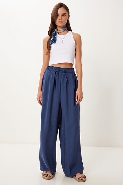 Lovelyİstanbul Wide Leg Comfortable Modal Trousers Dark Blue Lmx0090