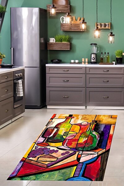 linazaitun Kübik Çizim Şarap Şişesi Dijital Baskılı Kaymaz Taban Yıkanabilir ...