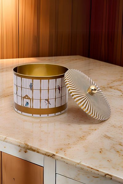 EVLE Bird Cage Patterned Round Metal Storage Container 14 Cm, Food Container - Organizer 17.5 Cm X 13 Cm Er145-t7