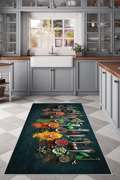 Genel Markalar Çok Renkli Baharat Desenli Yıkanabilir Kaymaz Taban Leke Tutma...