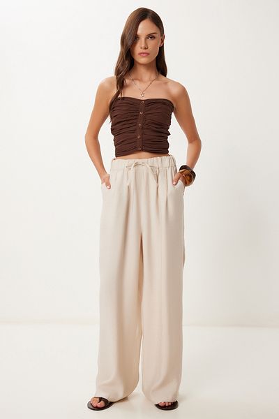 Lovelyİstanbul Wide Leg Comfortable Modal Pants Cream Lmx0090