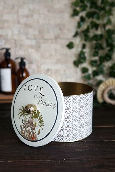 EVLE Forrest Patterned Round Metal Storage Container 14 Cm, Food Container - Organizer 17.5 Cm X 13 Cm Er145-2g