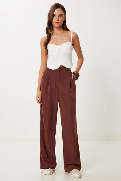 Lovelyİstanbul Flowy Ayrobin Palazzo Pants Brown Lrv0020