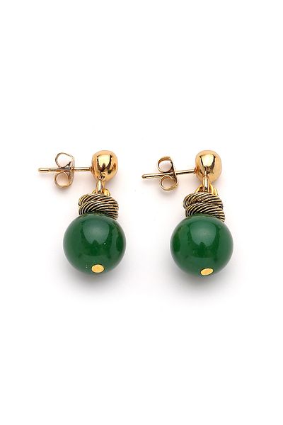 Mon Reve Green Aura Jade Natural Stone Pierced Earrings