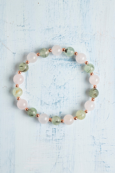 Deniz Doğal Taş Sertifikalı Prehnit ve Pembe Kuvars Doğal Taş Bileklik