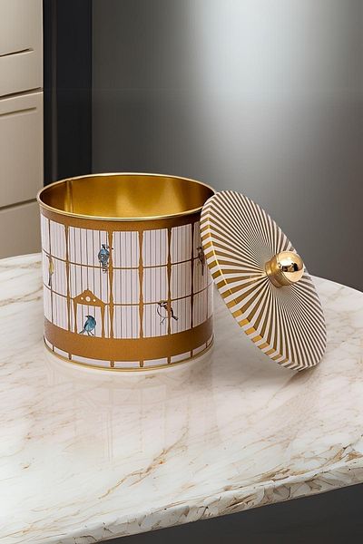EVLE Bird Cage Patterned Round Metal Storage Container, Food Storage Container - 14 X 12.5 Cm, 1.7 Lt, Er142-T7