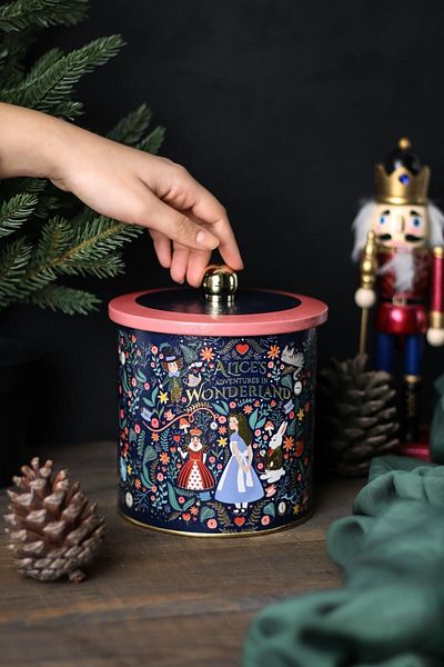 EVLE Tales Patterned Round Metal Storage Container, Food Storage Container - Organizer 14 Cm X 15 Cm Er143-9a