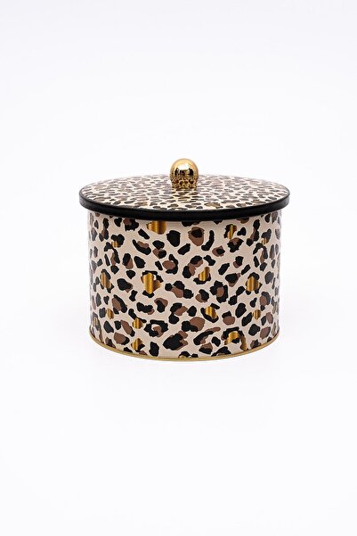 EVLE Leo Patterned Round Metal Storage Container 14 Cm, Food Container - Organizer Box 17.5 Cm X 13 Cm Er145-v4