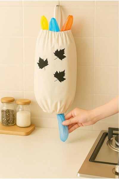 Emtory Home Suport pentru geanta de in natural cu elastic dublu imprimat cu frunze