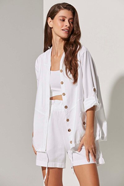 White By Nature Long Sleeve Koko Button Hooded Jacket