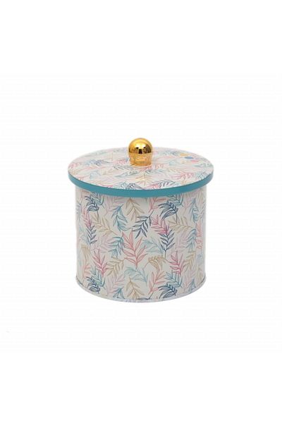 EVLE Ef142-43 Leaf 2 Patterned Round Metal Storage Container 14 Cm
