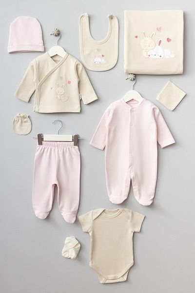 Bebitof Cute Heart Rabbit Patterned 10 Piece Boxed Newborn Hospital Release Set