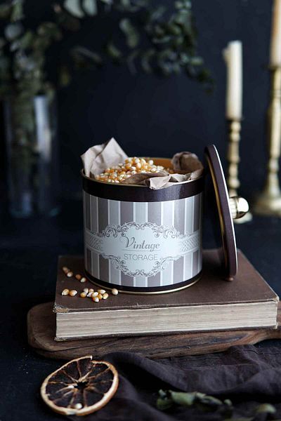 EVLE Elegance Patterned Round Metal Storage Container, Storage Storage Container - 14 X 12.5 Cm, 1.7 Liter Er142-6B
