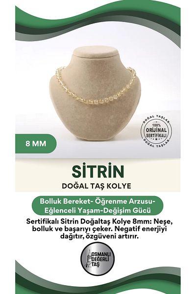 OSMANLI DEĞERLİ TAŞ Certified Citrine Natural Stone Necklace 8 mm M546