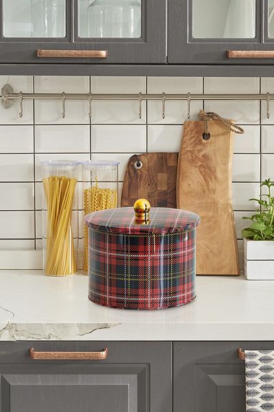 EVLE Ef145-ı3 Plaid(EKOSE) Patterned Round Metal Storage Container 17.5 Cm
