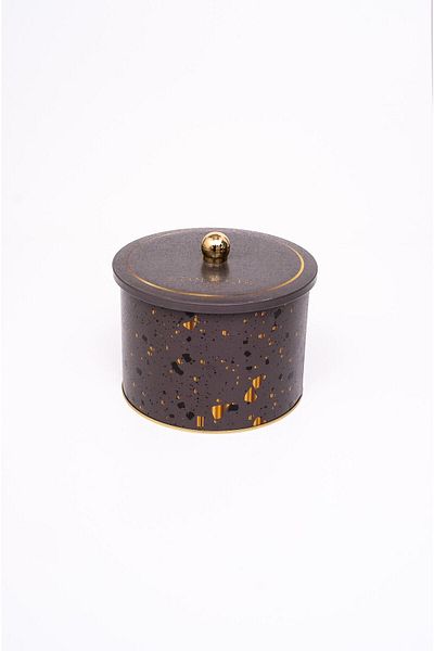 EVLE Terrazo Patterned Round Metal Storage Container 14 Cm, Food Container - Organizer 17.5 Cm X 13 Cm Er145-8g