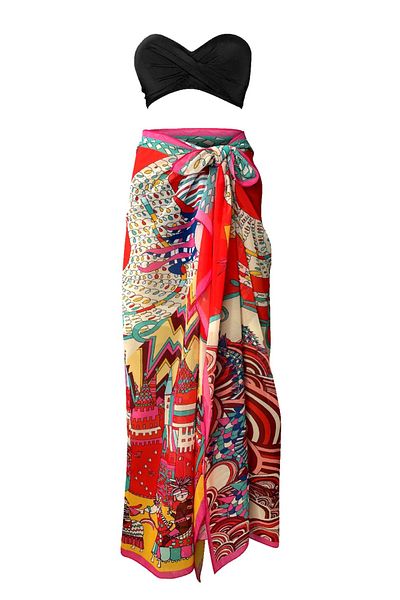 Bolder Curve Pareo Chiffon Pomegranate Flower&Dragon (Big Size)