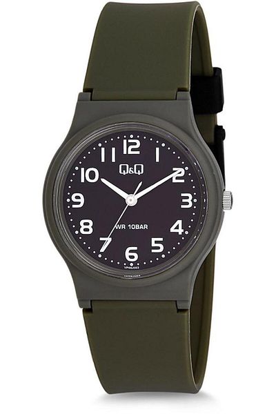 Q&Q Qq Vp46J053Y Plastic Cord 10 Bar Waterproofness Green Unisex Wristwatch
