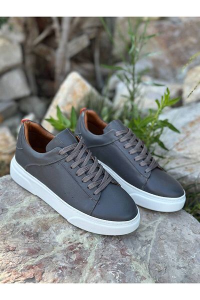 DERWARDEIN High Quality Gray Suede Men's Sports Shoes Genuine Leather - Casual Sneaker Model