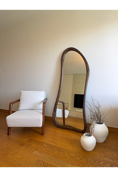 EFFE YAPI DEKOR DOĞAL AHŞAP ÇERÇEVELİ 180X80 CM ( CEVİZ ) AYAKLI BOY AYNASI