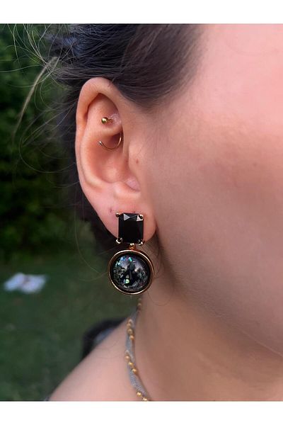 Glowy&Co. Noir Glow Convertible Stone Earrings – Non-Tarnish Steel Gold Color