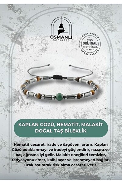 OSMANLI DOĞAL TAŞ Kaplan Gözü-hematit-malakit Doğal Taş Bileklik
