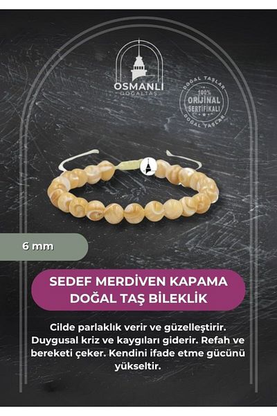 OSMANLI DOĞAL TAŞ 6mm Mother of Pearl Ladder Natural Stone Bracelet