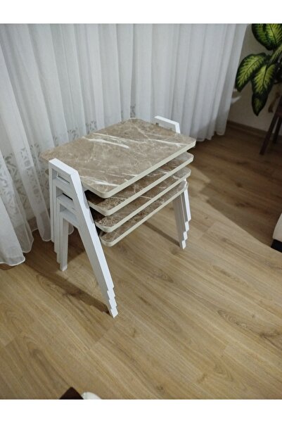 GÜVENÇ Zigon Sehpa 4'Lü Mermer Desenli Tepsi Model