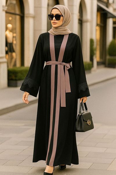 Neva Style Belted Light Rose Dried Hijab Abaya 55440Agk