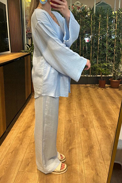 Balenbi Kimono din țesătură de muselină cu șireturi duble, ușor transparent, pentru femei 1101