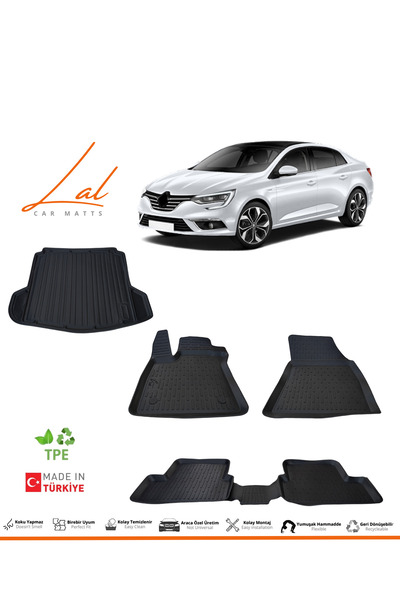 Lal Renault Megane 4 Sedan 3d Havuzlu Paspas Bagaj Havuzu Seti (2016-2025 UYU...