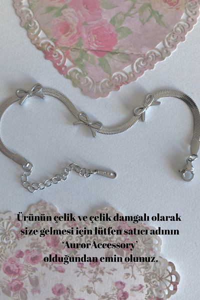 AurorAccessory Steel Pinterest Bow Model Steel Stamped Italian Chain Bracelet 17+3 cm