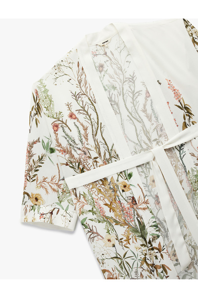 Koton Φαρδύ μανίκι λουλουδάτο παλτό κιμονό με λεπτομέρεια από ύφασμα βισκόζης