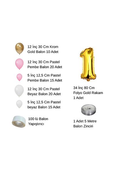 tedaks Chrome Gold Pastel Pink and White Balloon Set Birthday Balloon with Gold Numbers Stylish Party Ornament