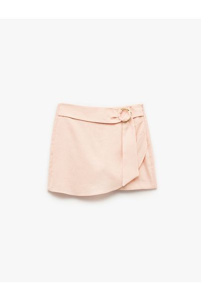 Koton Comfortable Fit Belted Double Breasted Mini Linen Shorts Skirt