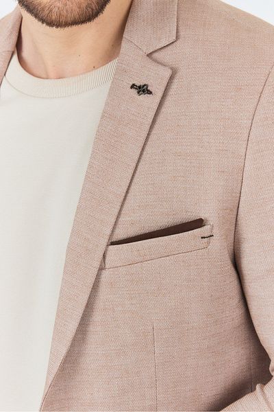 Frappoli Bruno Ανδρικό Camel Λινό Μικτό Slim Fit Slim Fit Ανοιξιάτικο-Καλοκαίρι αθλητικό μπλέιζερ