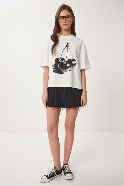 Lovelyİstanbul Printed Knitted T-Shirt - Ecru Lcr0059