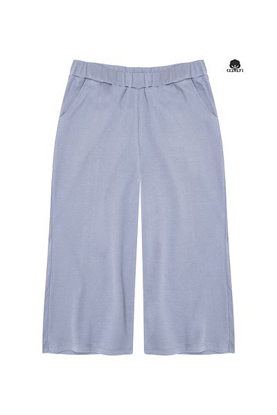 Cottonland Women's Estela Thin Summer Wide Leg Elastic Waist Combed Cotton Capri Pants Light Gray