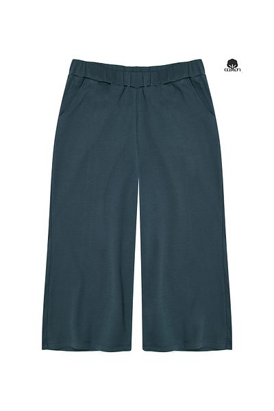 Cottonland Women's Estela Thin Summer Wide Leg Elastic Waist Combed Cotton Capri Pants Petrol