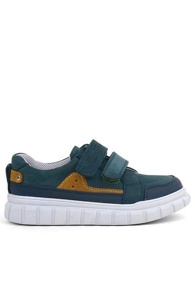 Rakerplus Dark Green Genuine Leather Children's Sneakers - Velcro Casual School Shoes