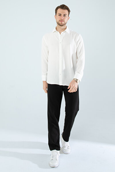 YXC Men's White Linen Textured Oversize Shirt (Oversized Cut)